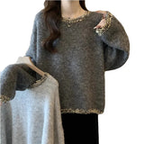 Toloer Velvet] Fashion Sweet Bow Soft-Cuffed Cardigan Women's Autumn And Winter New Loose Temperament