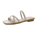 Toloer Wind Sandals Female 2024 Summer New Two Wear Thin Belt Low Heel Square Head One Word Belt With A Skirt Roman Sandals-Outfit