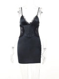 Black Side Lace Design Mini Dress-Outfit