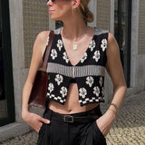 Small Vest Retro Y2K2025 Spring And Summer Black And White Sleeveless Umbilly Umbilly