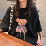 Oversized Half Sleeve Top Tee Shirt Femme 2021 Korean Style Clothes Women Kawaii Anime Bear Cotton Chic O-Neck T