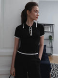 Short-Sleeved Collar Top 2025 Summer New Thread Tightness Temperament Knitted