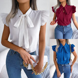 Spring And Summer Temperament Commuting Wood Ear With Bow Chiffon Shirt Women's