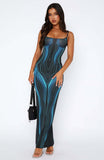 Spring-Summer Women's New Thin Slings With Bra Printed Striped Long Dress