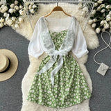 Toloer Small Pure And Fresh Broken Flower Condole Belt Skirt Chiffon Small Shawl Female Summer Two Set