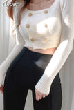 Cardigan Chic Y2k Clothes Square Collar Long Sleeve Double Breasted Knit Sweater Tops Korean Fashion Tunic Sueter