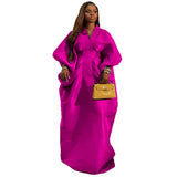 New Loose V-Neck Bat Long-Sleeved Dress 褶皱收 Waist Big Swing Fashion Party Dress
