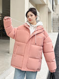 Winter Women Down Jacket Oversize Loose Hooded Female Puffer Jackets Short Padded Solid Womens Down Parka Warm