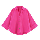 Spring And Summer New Women's Fashion Casual Collar Striped Wide-Sleeved