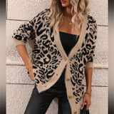 And Winter New Sweater Women's Large Size Loose Knit V-Neck Leopard Long-Sleeved Open-Shirt Coat