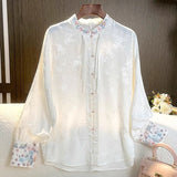 Chinese Style Women's Light National Style Blouse Vintage Shirt Autumn Cheongsam Large Size Zen Plate Buckle Adult Tang Suit Han Suit-Outfit
