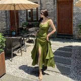 Toloer Holiday Backback Satin Sling Dress Female Early Spring 2023 New High Waist Slim Advanced Feeling