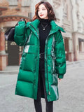 Glossy Parka Coat Women's 2022 Fashion Thicken Winter Hooded Loose Long Jacket Female Windproof Rainproof Warm
