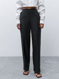 Autumn Black Ladies Office Trousers Women High Waist Pants Button Slit Female Pleat Pencil Classic Pants Solid