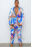 Winter Elegant Printed Long Sleeve Blazer and Match Pants Set 2 Piece OL