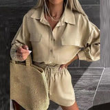 Toloer 2024 Women's New Casual Solid Color Shirt Rope Lace Shorts Fashion Suit