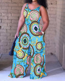 Large-Size Women's Wear New Fashion Printed Loose Suspenders Jumpsuit-Outfit