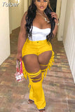 Big Hole Hollow Bodycon Jeans Women High Waist Side Tassel Patchwork Flare Pant Streetwear Bell Bottom Denim
