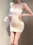 Woman Dress Sexy Diagonal Collar Slim Off Shoulder Backless French Style Chic Mini Dresses Party Ladies Clubwear-Outfit