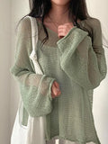 Oversized Long Sleeve Crochet Knit Top-Outfit