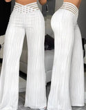 Toloer Summer Water Ripple High Waist Straight Tube Leisure Wide Leg Hollow Out Foreign Air Muscle Texture Sense Loose Hanging Sense