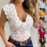 2024Wish New Lace Lace T-Shirt T-Shirt Blouse Rose Straight Close Sexy
