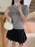 Bowknot Short Sleeve Round Neck Knit Top-Outfit