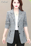Autumn Plaid Blazer Fashion Elegant High Street Long Sleeve Temperament Comfortable Casual Chic Business