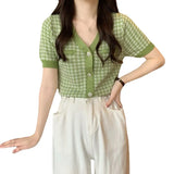 French Summer T-Shirt Women V Collar Temperament Short-Sleeved Small Short-Term Repair Cloth Wear Clothes In The