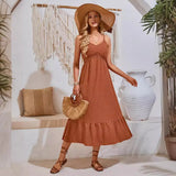 Toloer Research And Development Of The New Dress 24 Years Of Summer Leisure V-Neck Solid Color Hollow Suspenders Dress-Outfit