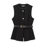 2025 New Women's Round-Neck With Sleeveless Belt Vest Women's