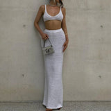New Babes Knitted Fashion Set Women's Slings Wrapped In Chest Solid Color Bag Hips Long Skirt Two Sets Of