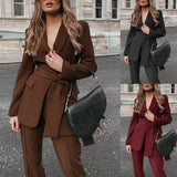 Toloer Spot 2023 Autumn And Winter Women's Fashion Thickened Senior Lace-Up Suit Trousers Suit Two Sets-Outfit