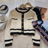 Autumn Winter New Korean Department Small Sweet Wind Loose Sweater Coat Cardigan Female Tide Bump Color Round Collar Knitting Small Pure And Fresh-Outfit