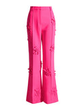 Toloer New Fashion Brand Double Breasted Three-Dimensional Flower Splicing Suit High Waist Bell Bottoms Two Sets Of Women's Clothing-Outfit
