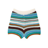 Autumn New Striped Printed Short Sleeve Clip Sleeve Casual Shorts Striped Knitted Sling