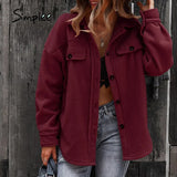 Simplee Office Lady Lapel Sheepskin Coat Jackets Winter Long Sleeve Outwear Coats Women Casual Fashion Ladies Winter