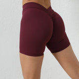 Toloer V Wrinkle Tight Hip Yoga Shorts New No Embarrassment Line Peach Hip Fitness Shorts-Outfit