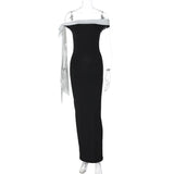 Black Ribbon Off-shoulder Maxi Dress-Outfit