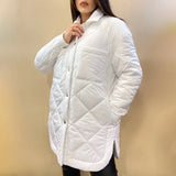 Front Buttons Parkas Women Fashion Simple Argyle Coats Women Elegant Turn Down Collar Solid Cotton Jackets Female