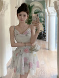 Sexy Dresses Women Floral Printed Swinging Collar French Style Chic Summer Elegant Sweet Dress Ladies Backless Vintage-Outfit