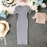Elegant Ladies Dresses 2022 New Summer Knitted Office Dress Good Quality Women Knee Length Bodycon Dress
