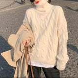 Collar Soft Waxy Head Sweater Female Qiu Dong New Loose Add Thick Knit Sweater Lazy Wind Bottom Shirt Female-Outfit
