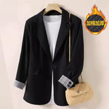 Toloer Autumn New Long Sleeve Large Size Black Small Suit Foreign Style Slim Suit Small Coat Female Tooling-Outfit