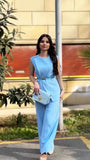 Summer New Solid Color Round Collar Sleeveless Top High Waist Broad Leg Pants Two Sets Of