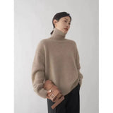 2025 New Thick Solid-Colored Cashmere Knitted Shirt Women High-Collar Short-Sleeve Loose Lazy