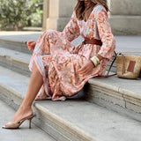 Toloer Spot 2024 Spring New Women's Fashion Bohemian Medium And Long Print Dress-Outfit