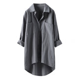 Women's Clothing 2025 Spring And Autumn Casual Style Pure Shirt Women Loose Cotton T-Shirt Double Pocket Long-Sleeved