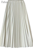 Women Chic Elastic Fashion A Line Elegant College Style Casual Solid Color Office Temperament Spring Summer Pleated