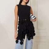 Toloer 2024 New Fashion Round Neck Sleeveless Round Piece Splicing Design Sense Tassel Advanced Sense Pure Color Top Vest-Outfit